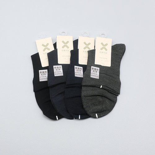 西客优品  夏超薄裸感桑蚕丝平板宽口无骨成人小中筒男袜261Q3030
