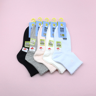 夏消臭足光10A抗菌爱心刺绣花边短筒成人女袜261K8194 西客纯品