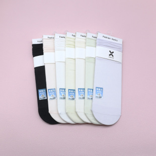 西客优品 夏超薄竖条中筒无骨纯色卷边堆堆学生成人女袜261Q3375