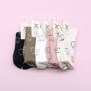 小猫满印暖暖绒保暖中筒学生成人女袜252Q2633 新品 西客优品 冬款