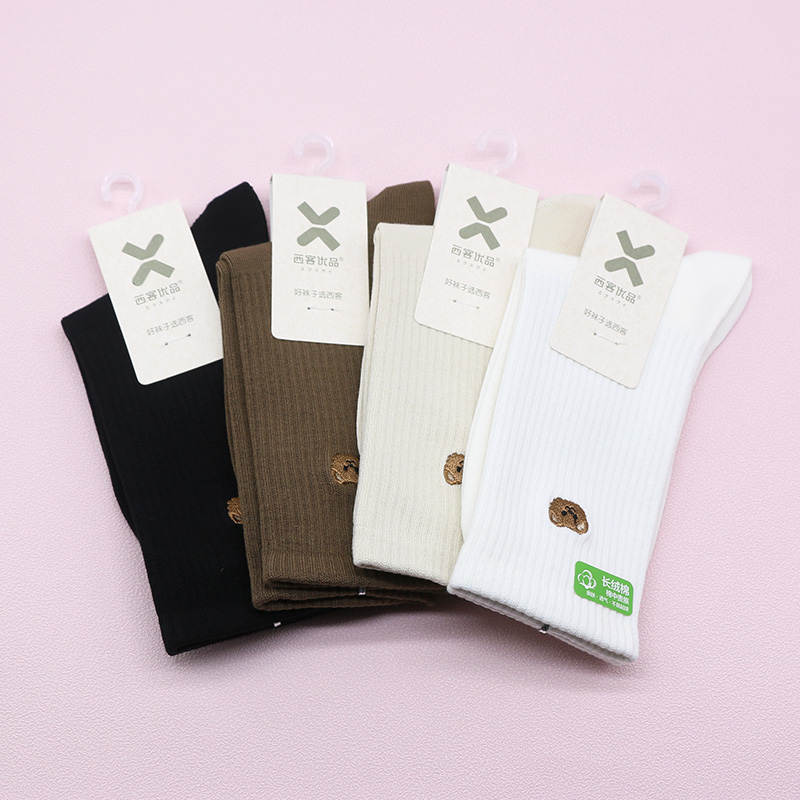 西客优品吸汗女棉刺绣女袜无骨