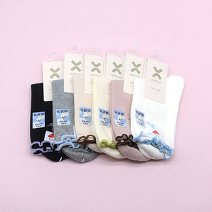 西客优品 秋冬长绒棉刺绣木耳边无骨纯中筒学生成人女袜252J2688