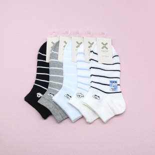 西客优品 超薄横条小狗刺绣简约无骨学生成人女船袜261H3240 夏季
