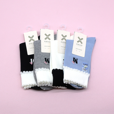 西客优品秋冬刺绣泡泡口中筒女袜
