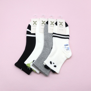 熊猫提花组合小短筒无骨学生成人女袜252H2666 时尚 西客优品 秋季