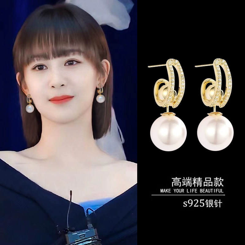 妾之意日韩一款多戴珍珠耳坠银针耳环女2023年新款潮小众红耳饰女