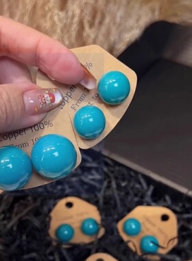 妾之意港风复古极简显白蓝绿色面包珠珠耳钉气质百搭耳环手工耳饰