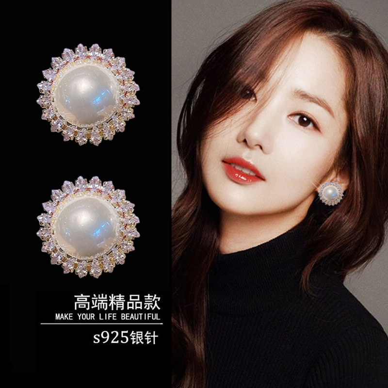 妾之意气质白色珍珠银针耳环女