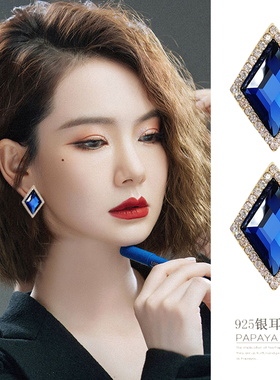 蓝色妾之意日韩女气质感银针耳钉2024年新款潮时尚百搭耳环耳饰女