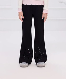 黑色加绒长裤 2025秋冬小鸟家女童中大童裤 休闲裤 喇叭裤 子棉质厚款