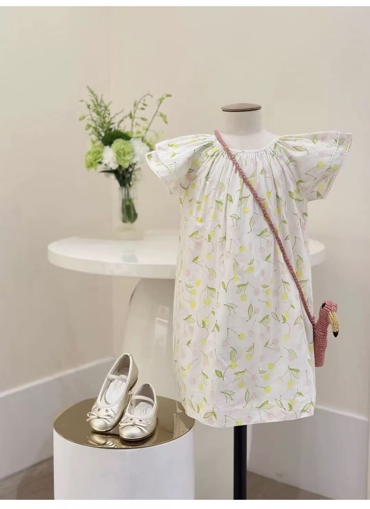 2026法国夏季新品小樱桃甜美女童纯棉短袖连衣裙洋气樱桃夏天裙子