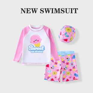 女孩洋气训练游泳衣中小童学生泳装 儿童泳衣女童长袖 分体2024新款