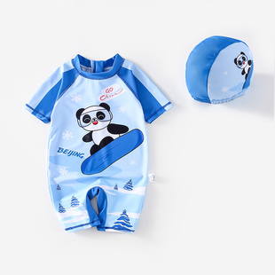 儿童泳衣男孩连体宝宝可爱卡通游泳衣小童速干温泉泳装男童泳衣新