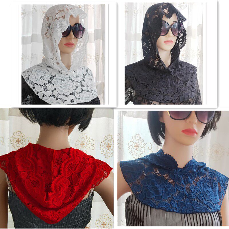 LACE HOODED FALSE COLLAR NECK PROTECTOR VERSATILE SMALL DECORATION FAKE HAT SWEATSHIRT CUT-OUT WOMENS SWEATER UNDERCOLLAR