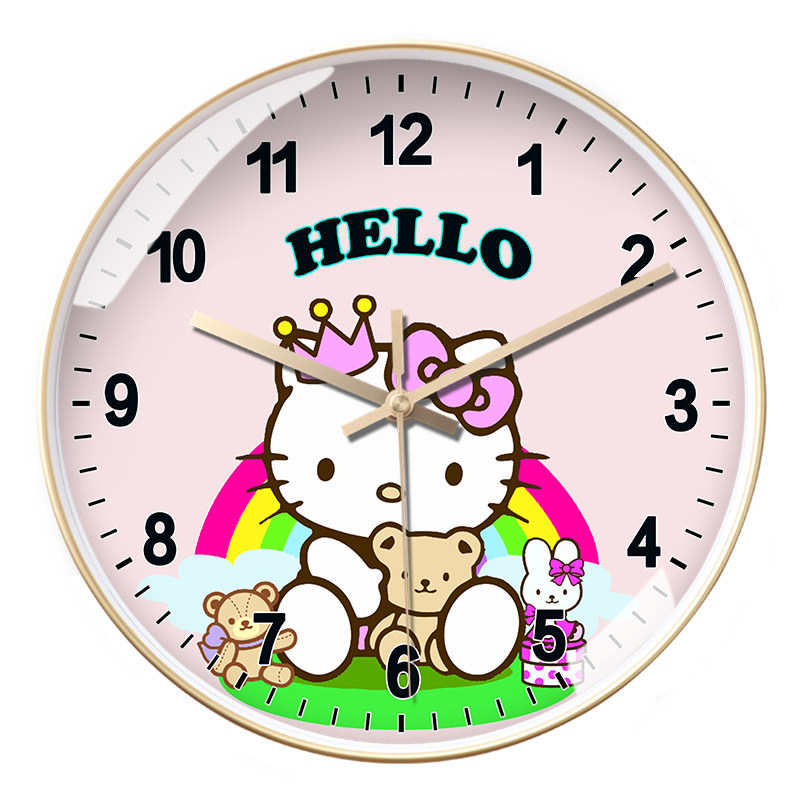 儿童早教挂钟可爱hellokitty凯蒂猫客厅卧室挂墙时钟表静音石英钟