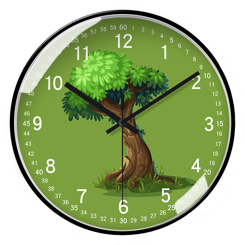 快乐树现代静音挂钟个性时尚卡通小树创意挂表客厅石英钟装饰钟表