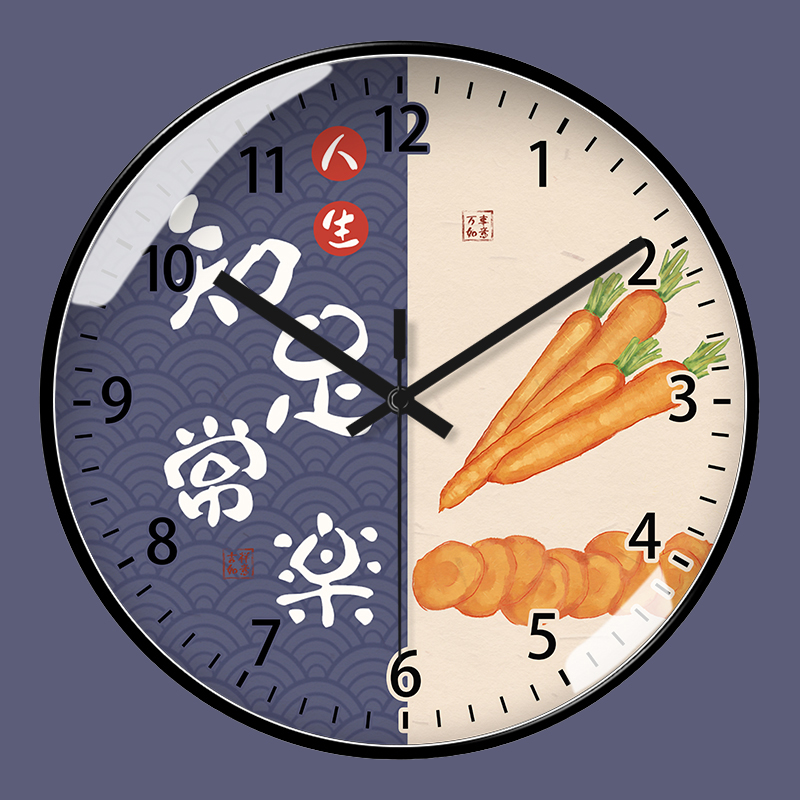 中式餐厅装饰画挂墙挂钟幸福美满简约现代家用圆形电波钟自动对时