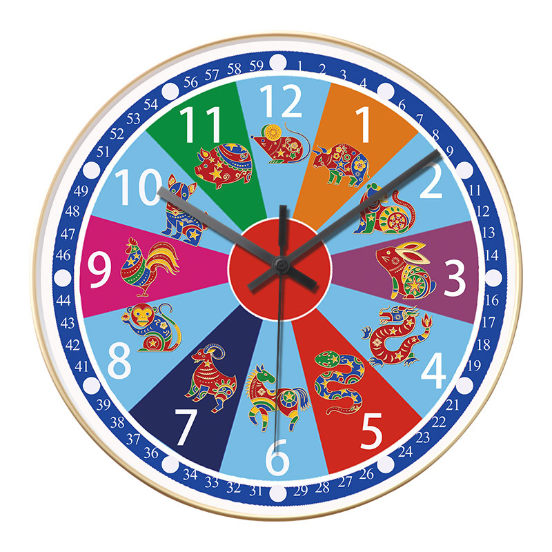 儿童房挂钟早教学习静音时钟表幼儿园教室学生认表自动对时电波钟