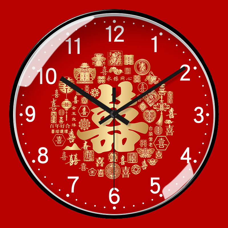 结婚情侣定制挂钟表创意个性静音石英钟客厅卧室红喜庆全家福儿童