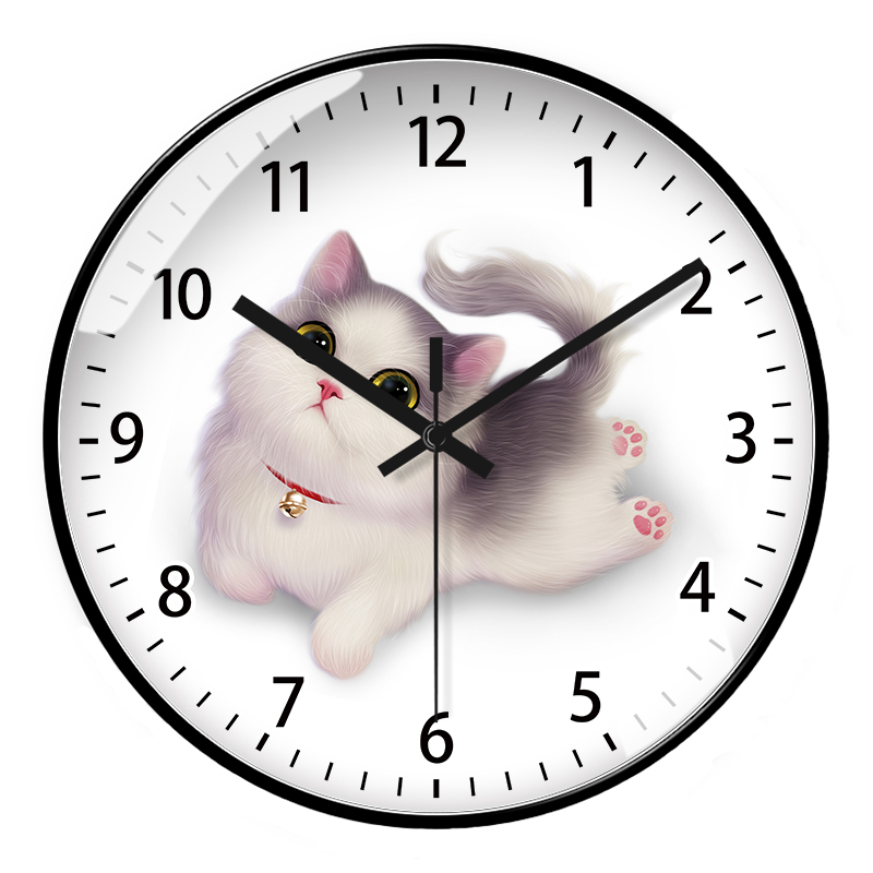 自动对时电波钟可爱猫咪客厅挂墙挂钟萌宠超静音石英钟来图可定制