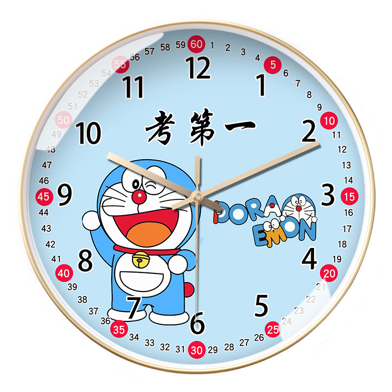 机器猫儿童房挂墙挂钟卡通可爱蓝胖子学生识表石英钟超静音电波钟