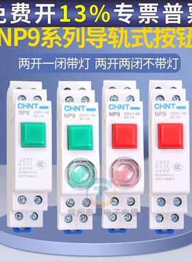 正泰卡导轨式按钮开关自复位点动带灯NP9-22/2 红色二常开二常闭