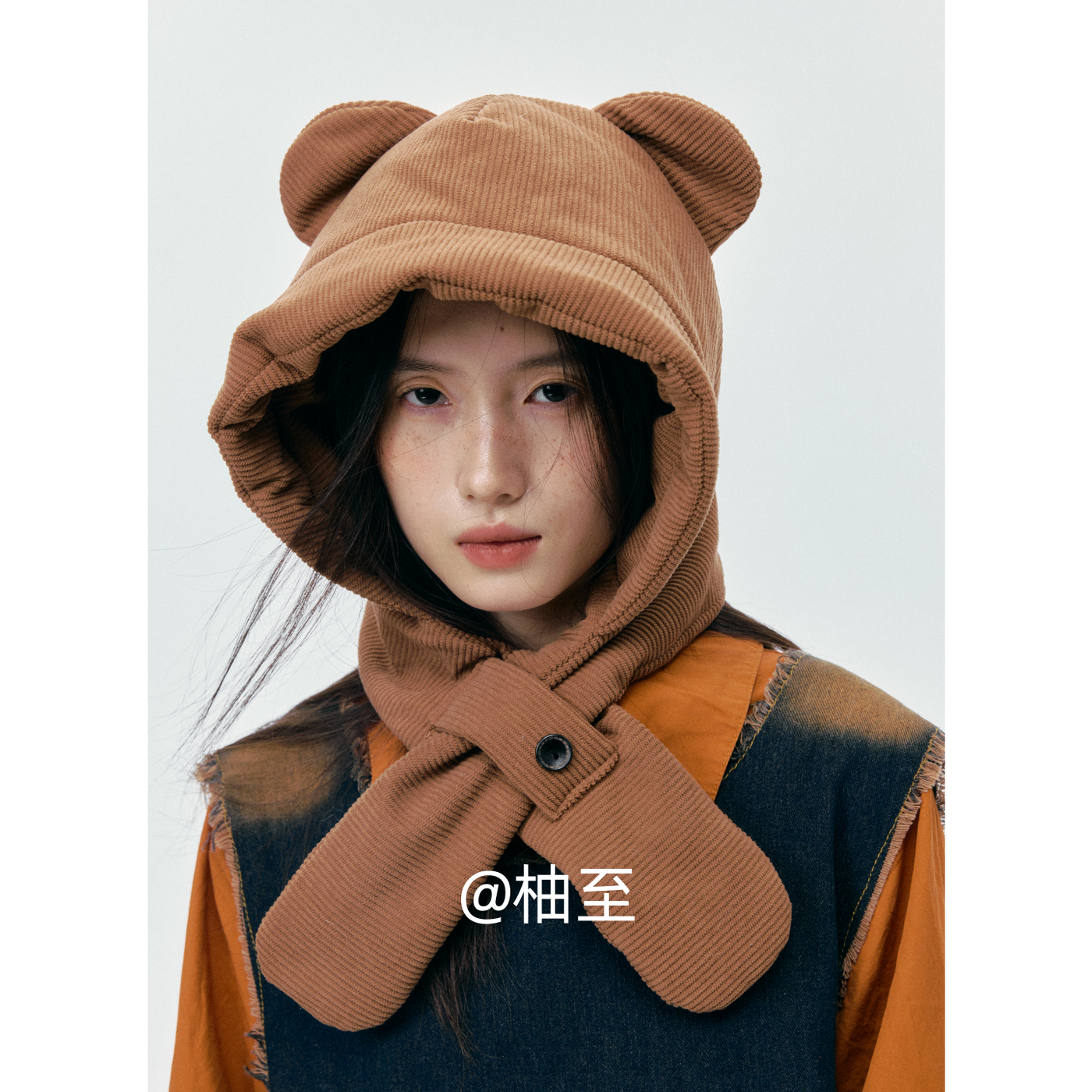 可爱小熊耳朵帽子围巾一体两件套女秋冬防寒保暖包头护耳帽潮ins