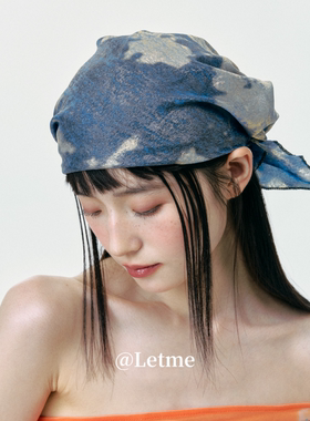 蓝色渲染韩系复古辣妹头巾帽子女y2k潮酷包头帽街头个性渐变冷帽