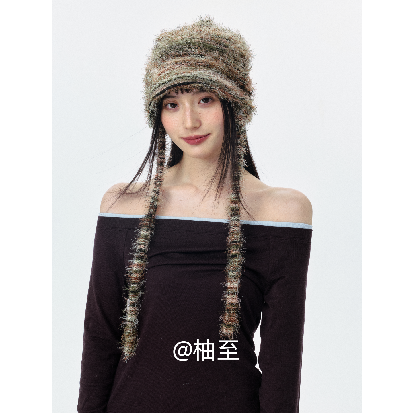 慵懒混色毛绒包头帽子女春秋冬韩版日系百搭绑带护耳堆堆帽潮ins