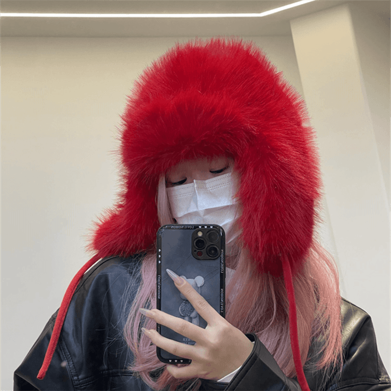 升级新款系带仿貂绒雷锋帽女加绒