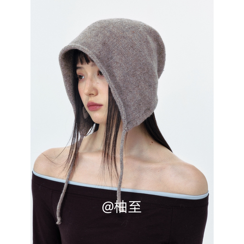 韩系慵懒风绑带堆堆帽子女秋冬韩版日系百搭显脸小套头帽冷帽ins