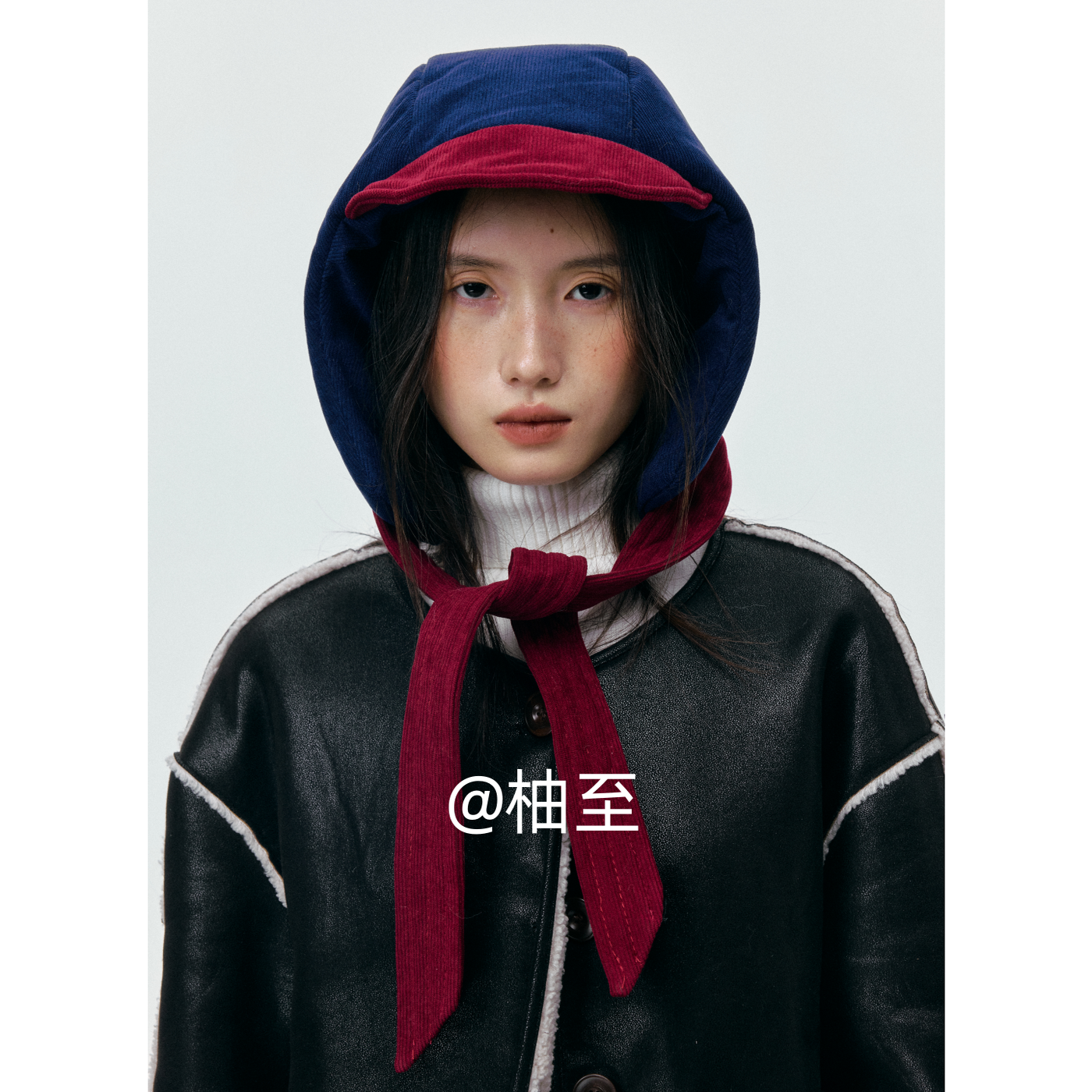 撞色绑带雷锋帽复古灯芯绒护耳保暖帽秋冬户外骑行防风防寒套头帽