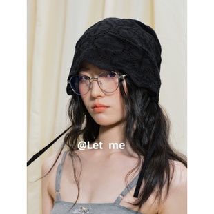 2025新款 小众设计感蕾丝花边镂空堆堆帽女街头套头包头帽子冷帽夏