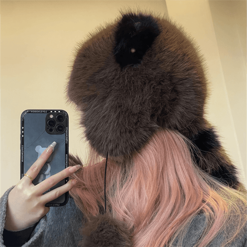 小浣熊可爱动物耳朵护耳帽女秋冬防寒保暖包头帽猫耳毛绒帽子潮