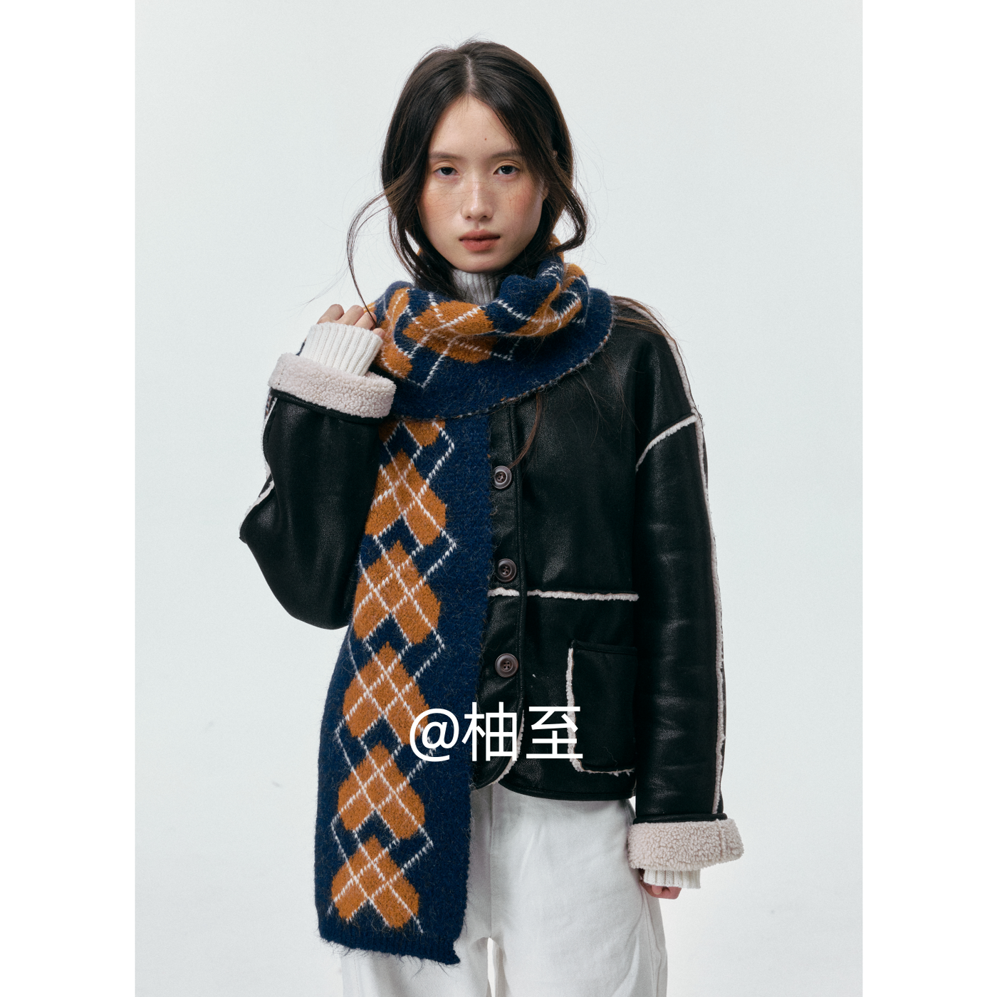 学院风菱形格爱心围巾女秋冬韩系氛围感时髦防寒保暖护颈围脖披肩