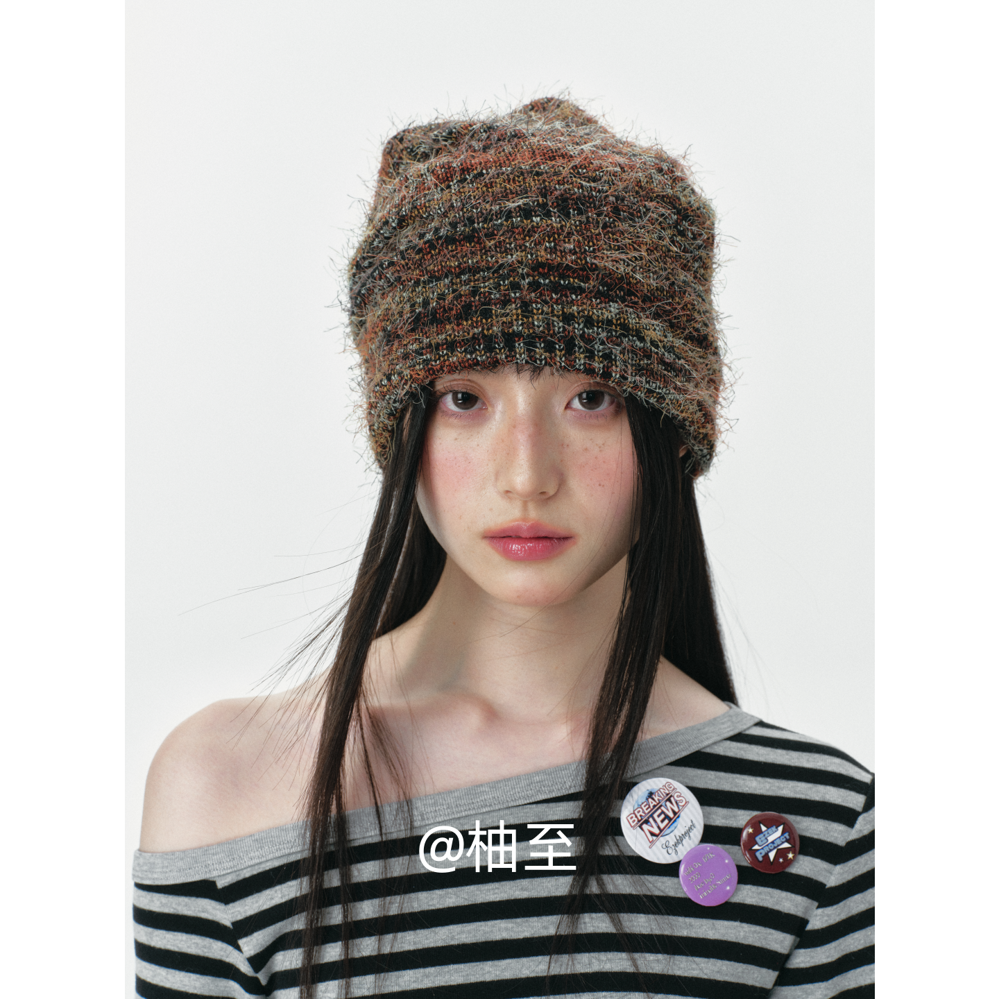 复古慵懒风毛绒堆堆帽子女春秋冬季韩版日系保暖针织包头帽潮ins