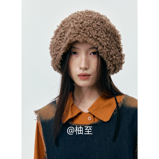 时髦卷毛绒包头帽子女秋冬街头韩版 日系百搭大头围显脸小冷帽ins