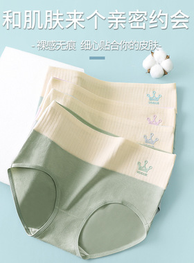 高腰纯棉紫杉醇抑菌裆女士内裤亲肤透气高弹简约印花三角裤头女