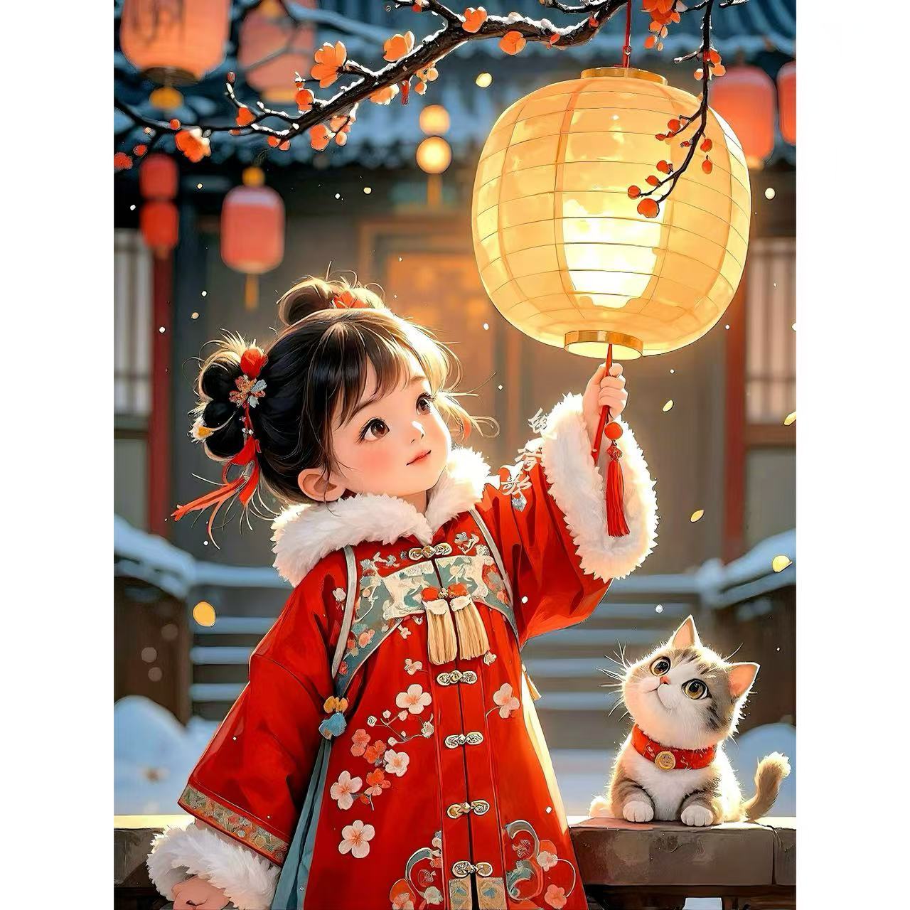 可爱卡通国潮女孩新年贴画年画墙壁玻璃门儿童卧室电梯划痕装饰贴图片
