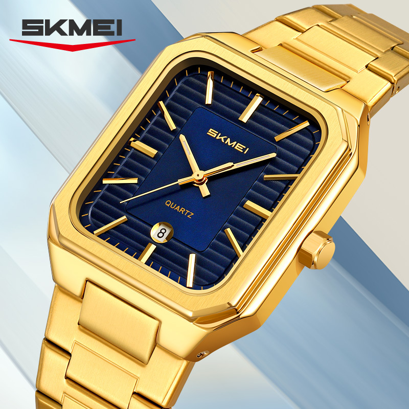 时刻美时尚男士商务日历钢带石英表休闲方形腕表跨境外贸手表