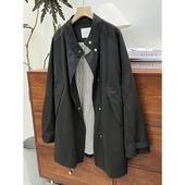 法式 风衣女宽松显瘦老钱风外套麂皮绒纸片人上衣 牛皮绒立领中长款