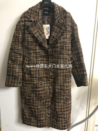 daierx现货新款小香风中长款西装领长袖宽松彩呢大衣毛呢外套