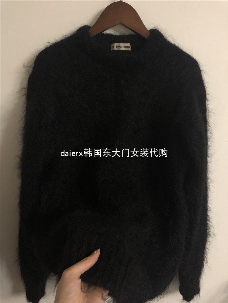 daierx现货韩国东大门冬季新款马海毛柔软宽松慵懒长袖套头毛衣女