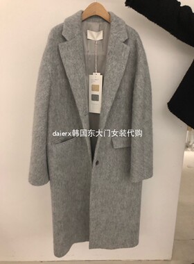 daierx现货韩国东大门art is over三粒扣灰色羊绒大衣外套