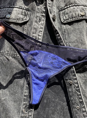 内裤女出口镂空网性感夏超薄t裤欧美钓系外单tback蕾丝丁字裤黑色