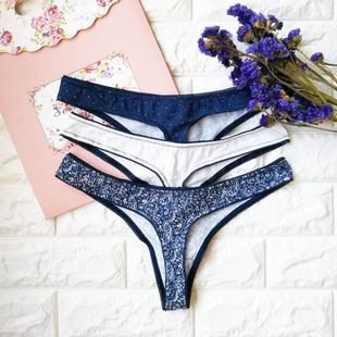 低腰丁字裤 大码 back全棉女小清新印花纯色黑色性感学生t裤 纯棉T