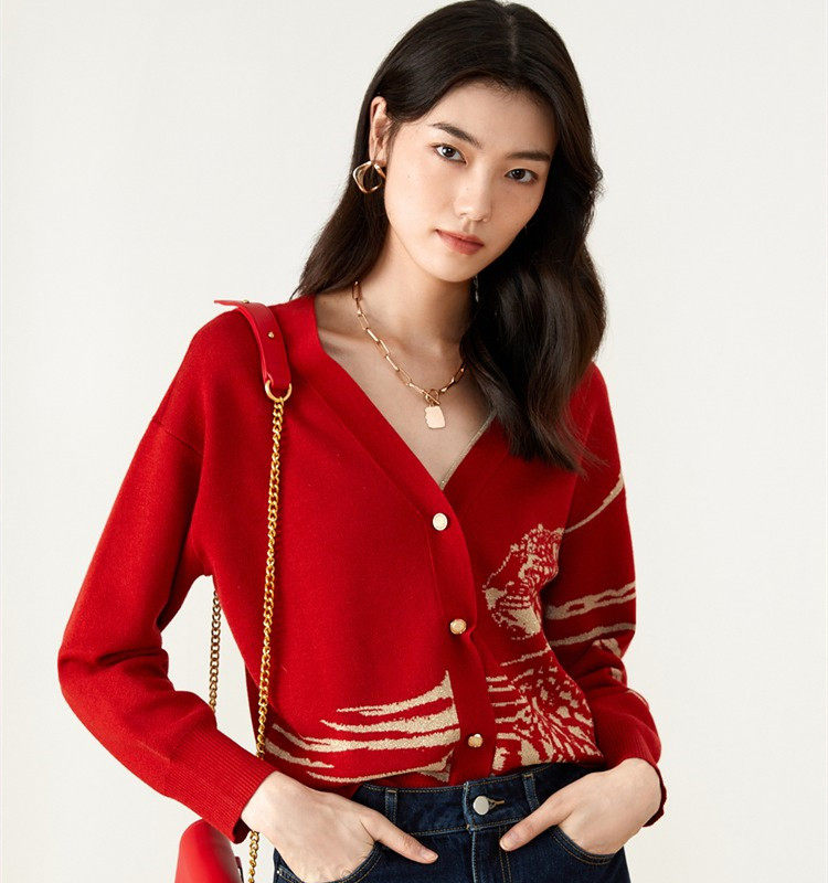 清仓折扣特价音儿真情女装2022春季新款V领单排扣羊毛针织衫