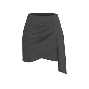 UR&DC2025春季新款高级感气质不规则褶皱设计感半裙灰色高腰短裙