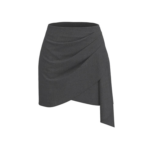 UR&DC2025春季新款高级感气质不规则褶皱设计感半裙灰色高腰短裙