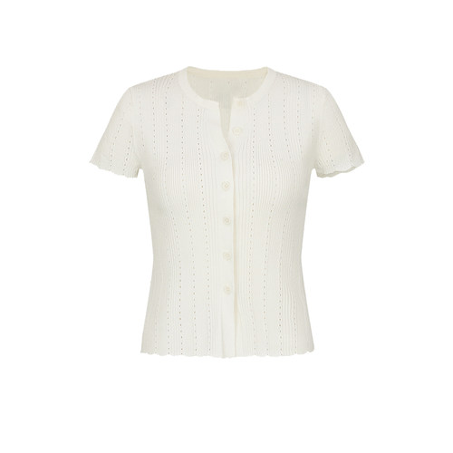 UR&DC2026夏季新款气质镂空纹理感单排扣修身针织开衫女短款上衣